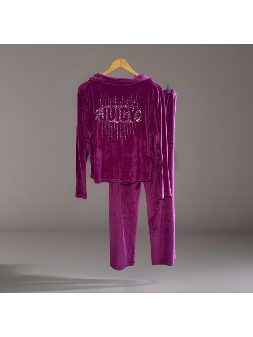 Juicy Couture Velour Pajama Set Womens L Pink Purple Rhinestone Y2K Lounge